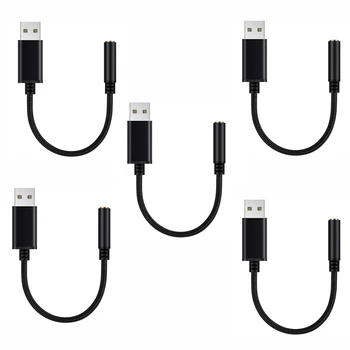 5X USB Na 3,5 Mm Jack pre Slúchadlá Audio Adaptér,Externý Stereo Zvuková Karta Pre PC, Notebook,Pre PS4,(0.6 Nohy,Black)