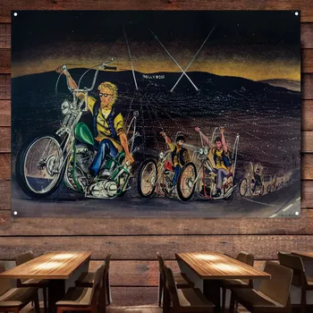 Noc Jazdiť na Motorke Vlajka Vintage Stenu Decor Plagát Auto Maľovanie Na Garáž Muž Jaskyňa Bar, Klub, Pub Najlepší Darček pre Cyklistov